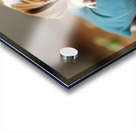 Sleepy Bulldog Puppy Yawns On Blue Cushion Acrylic print