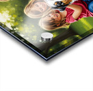 Tired Australian Shepherd Puppy Rests With Children Acrylic print