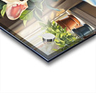 French Bulldog Puppy Sits Alert On Blue Cushion Acrylic print