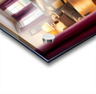 Happy Labrador Puppy Running From Dark Blue Curtains Acrylic print