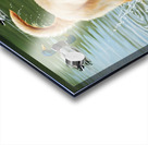 Happy Golden Retriever Puppy Plays With New Duck Friends At Pond Acrylic print