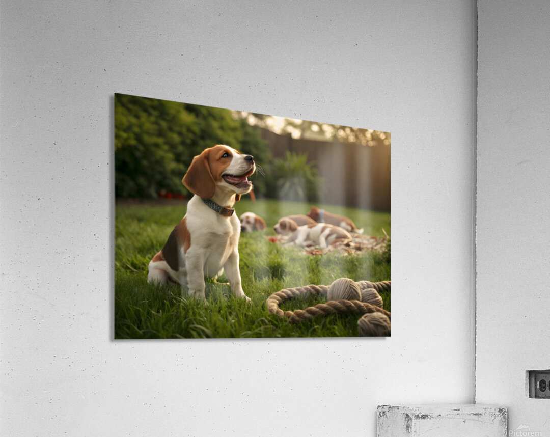Beagle Puppy Enjoys Victory After Tug-Of-War Fun Acrylic Print