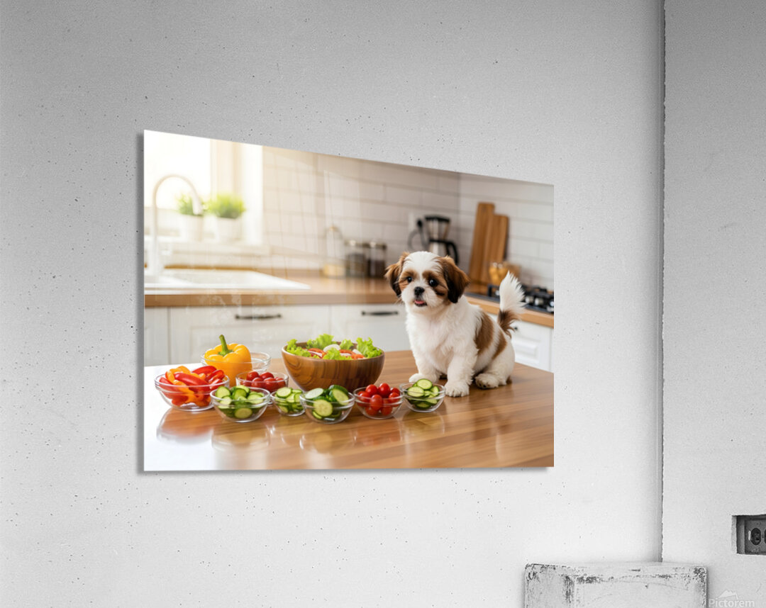 Happy Shih Tzu Puppy In Tidy Kitchen After Cooking Acrylic Print