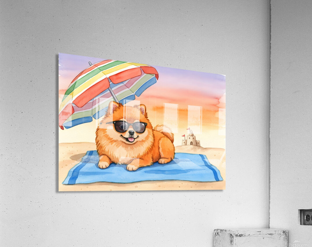 Tired Pomeranian Puppy Resting On Beach Towel Acrylic Print