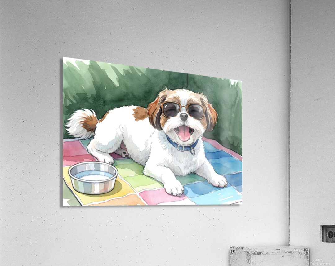 Tired Shih Tzu Puppy Rests After Beach Day With Sunglasses Acrylic Print