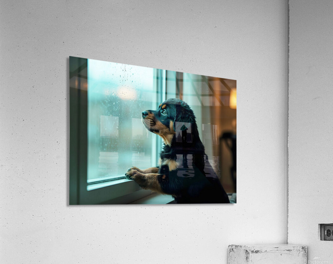 Hopeful Rottweiler Puppy Anticipates End Of Rainy Weather Acrylic Print