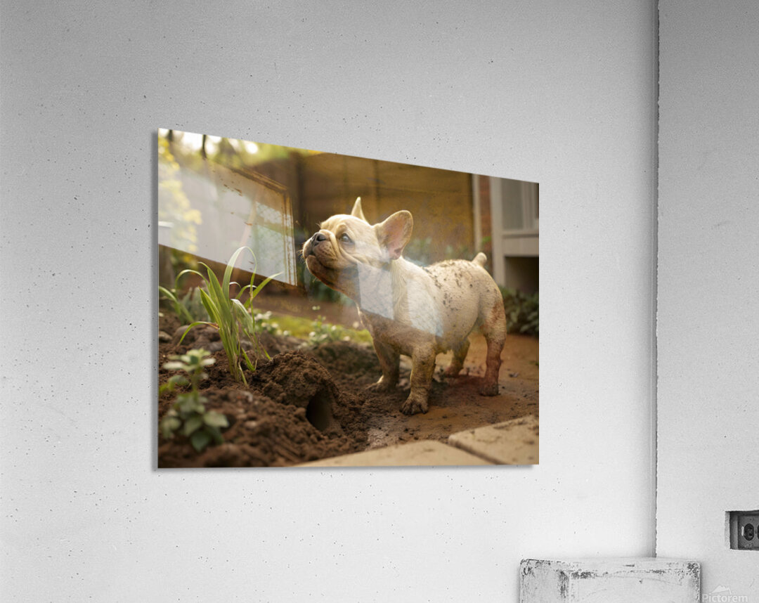 French Bulldog Puppy Discovers Muddy Garden Adventure Acrylic Print