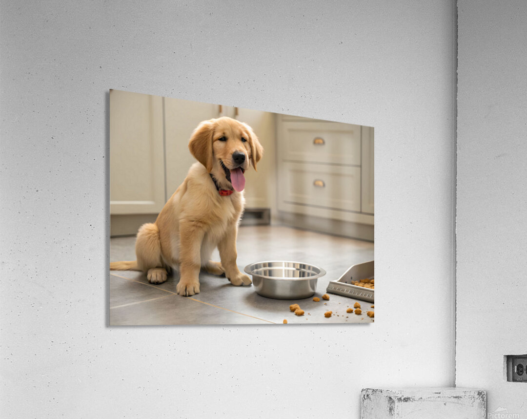 Satisfied Golden Retriever Puppy After Finishing Meal Acrylic Print