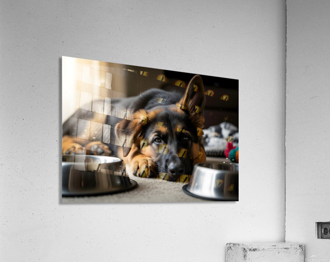 Drowsy German Shepherd Puppy Resting After Eating Acrylic Print
