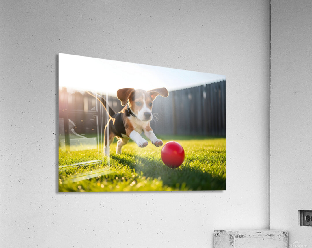 Beagle Puppys Energetic Ball Chase Adventure Acrylic Print