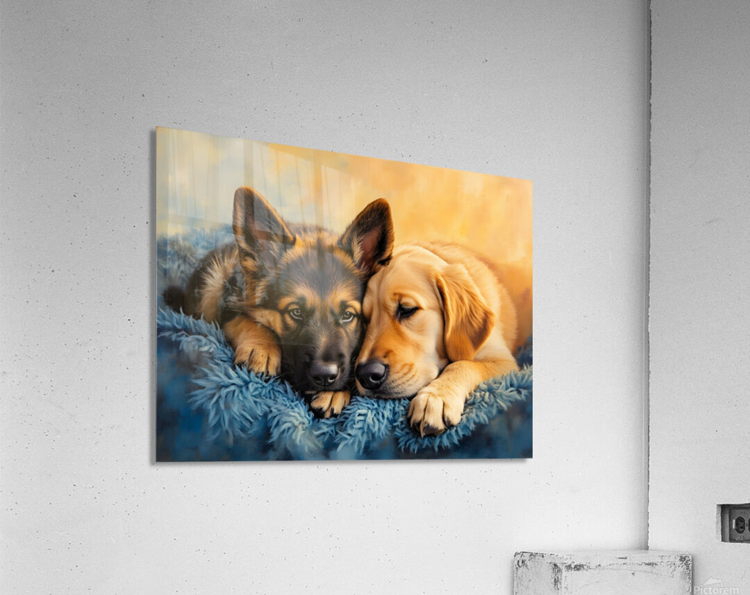 German Shepherd Puppy Snuggles With Golden Friend Acrylic Print