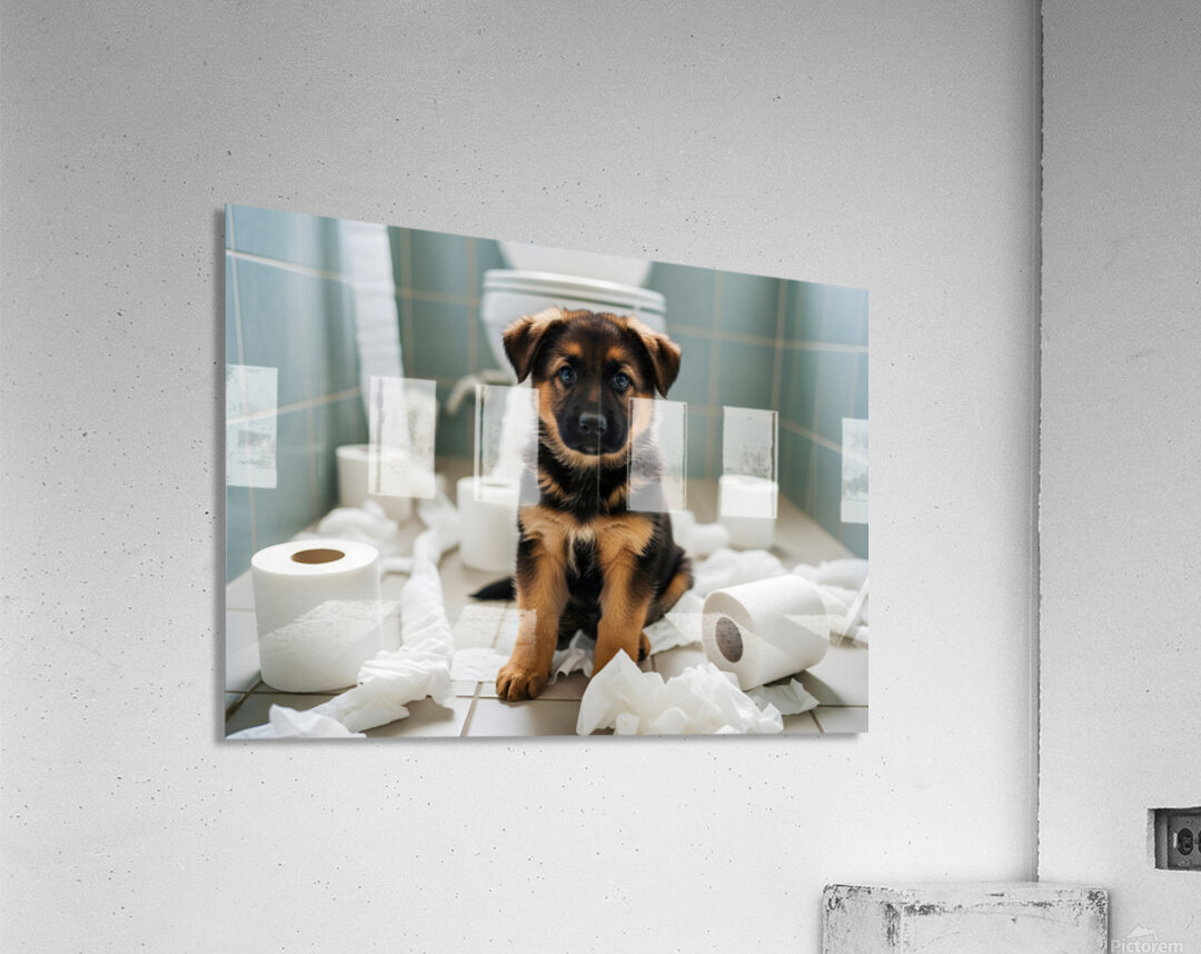 German Shepherd Puppy Discovers Bathroom Treasure Acrylic Print