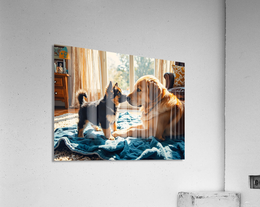 German Shepherd Puppy Meets Big Golden Friend Acrylic Print