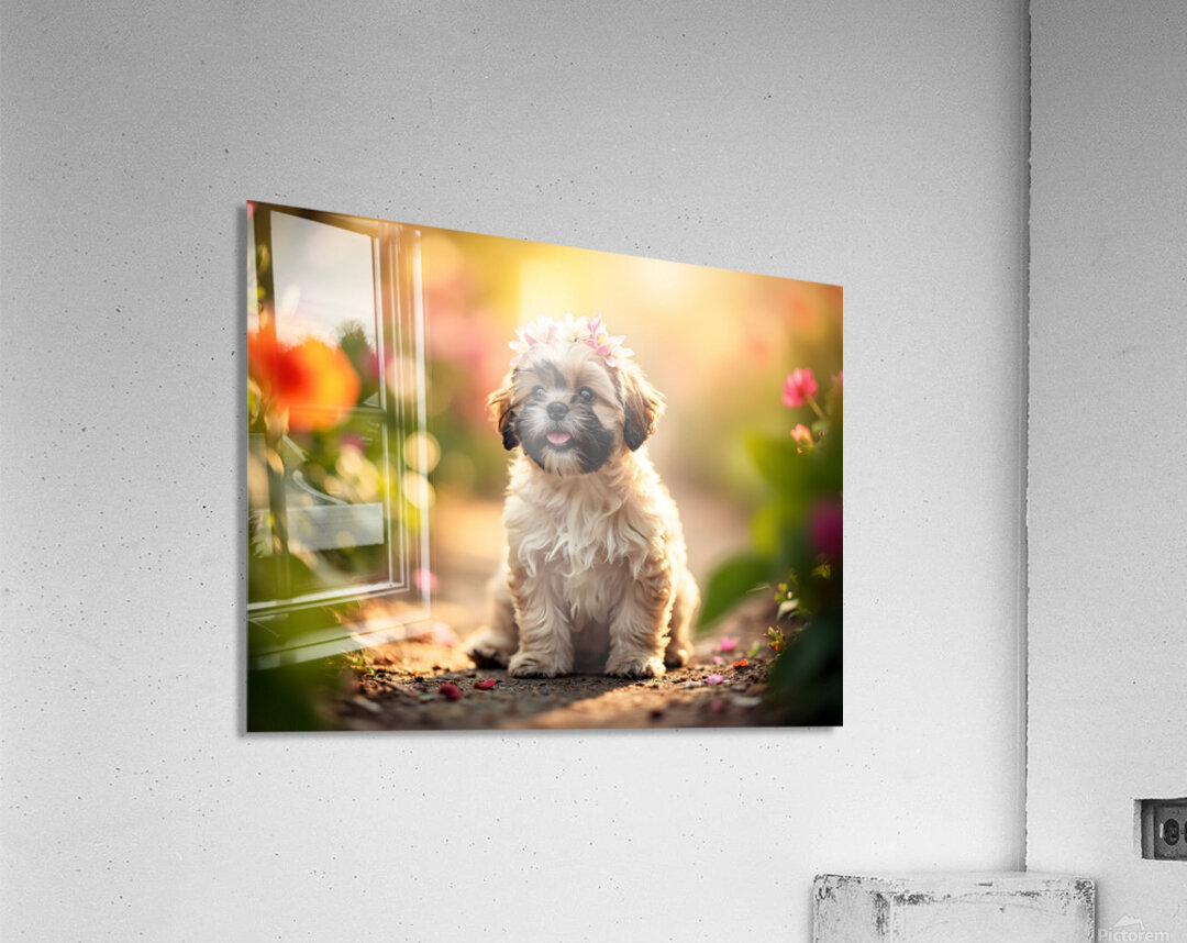 Shih Tzu Puppy Sits Proudly Wearing Flower Crown Acrylic Print