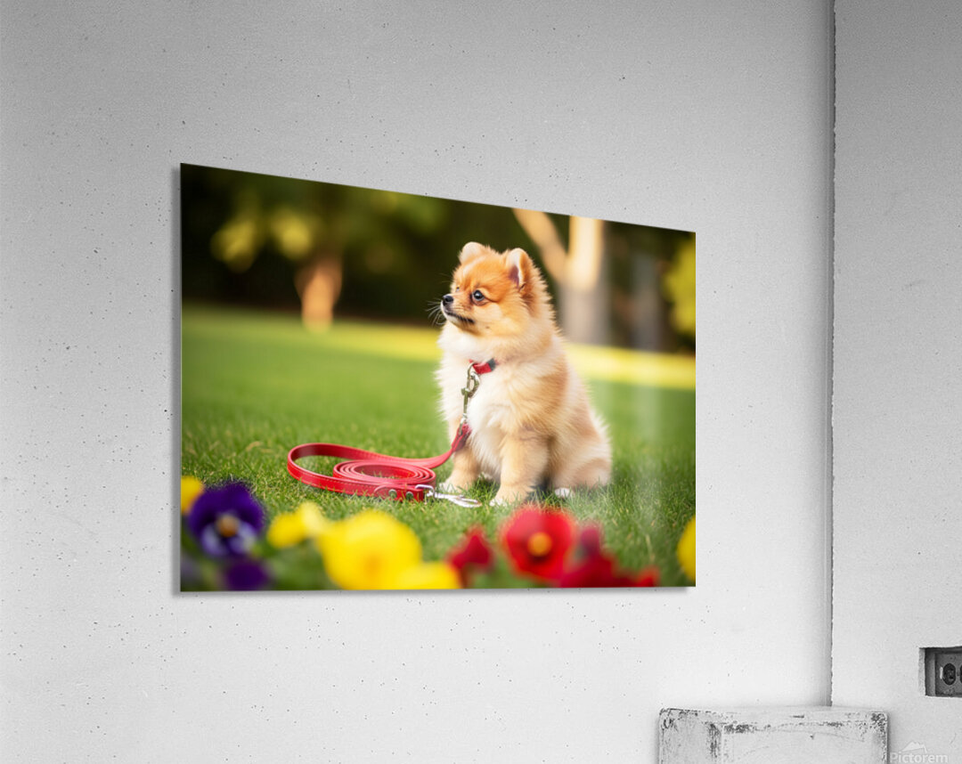 Pomeranian Puppy Discovers New Red Leash Acrylic Print