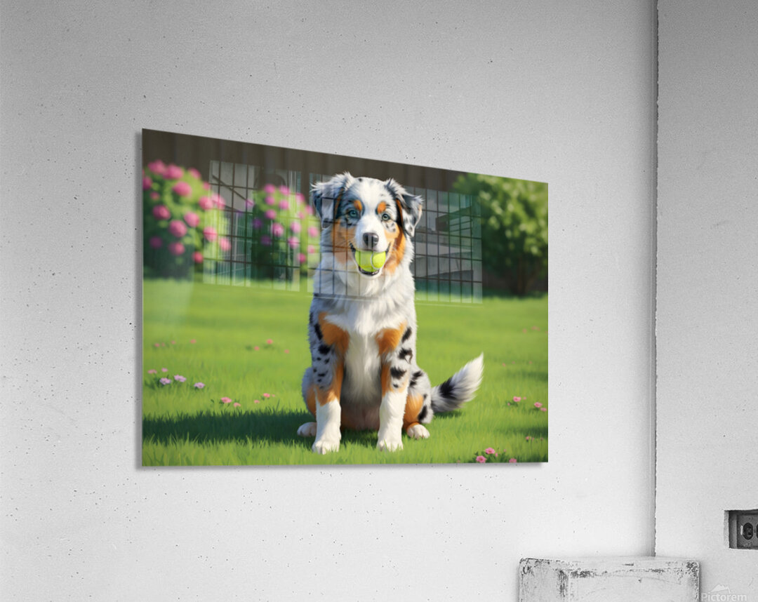 Australian Shepherd Puppy Successfully Retrieves Ball Acrylic Print