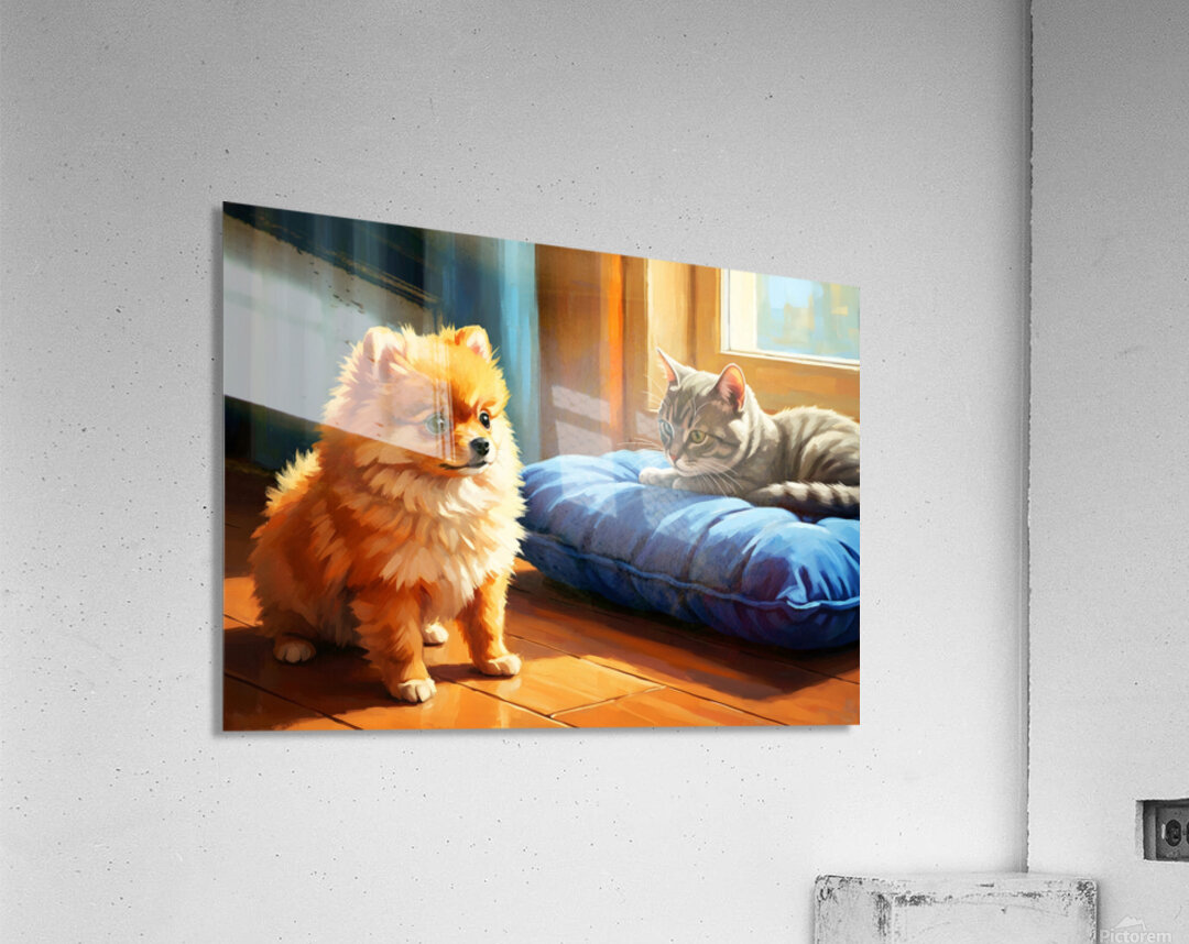 Pomeranian Puppy Discovers New Friend Acrylic Print