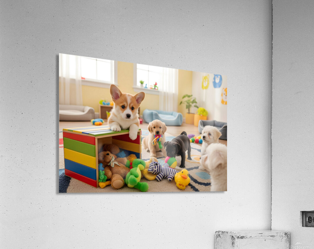 Corgi Puppy Discovers The Special Toy Box Acrylic Print