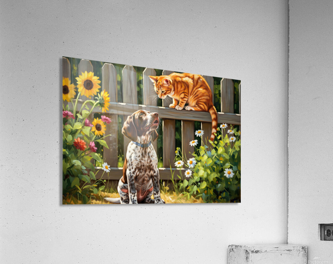 German Shorthaired Pointer Puppy Meets Garden Cat Acrylic Print