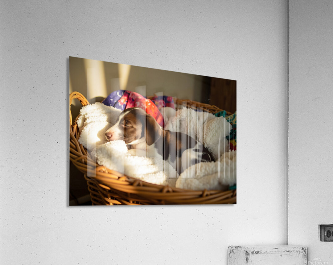 German Shorthaired Pointer Puppy Discovers Cozy Basket Acrylic Print