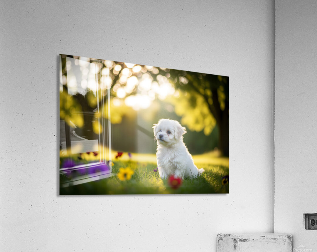 Bichon Frise Puppy Exploring The Garden Alone Acrylic Print