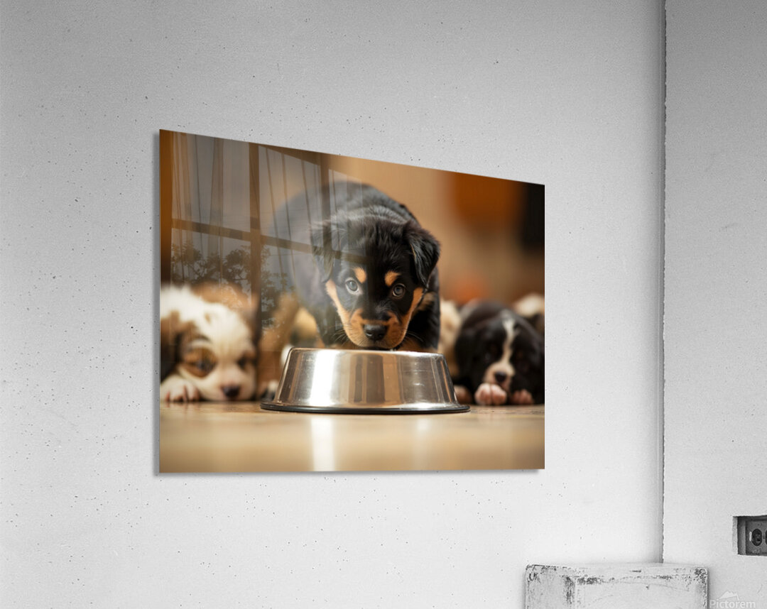 Rottweiler Puppy Spots The Water Bowl Acrylic Print