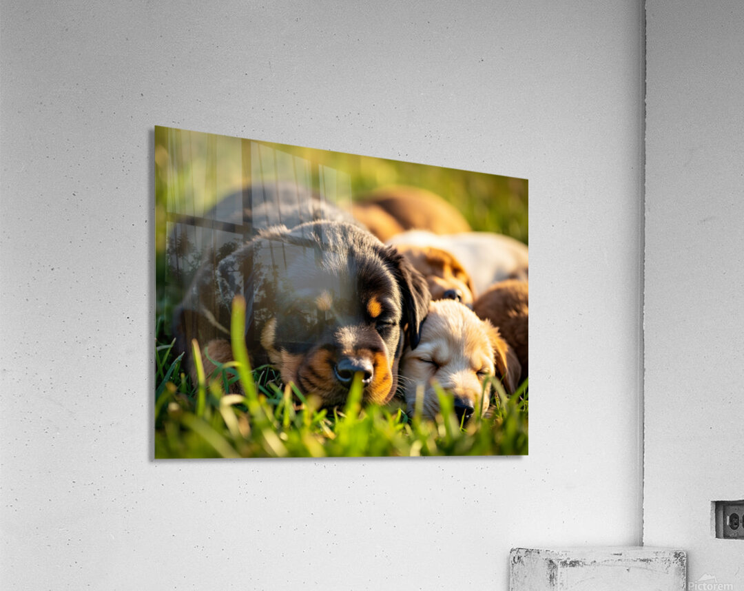 Sleepy Puppies Rest After Playing Hard Acrylic Print