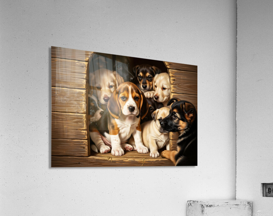 Beagle Puppy Feels Crowded In Tiny Doghouse Acrylic Print