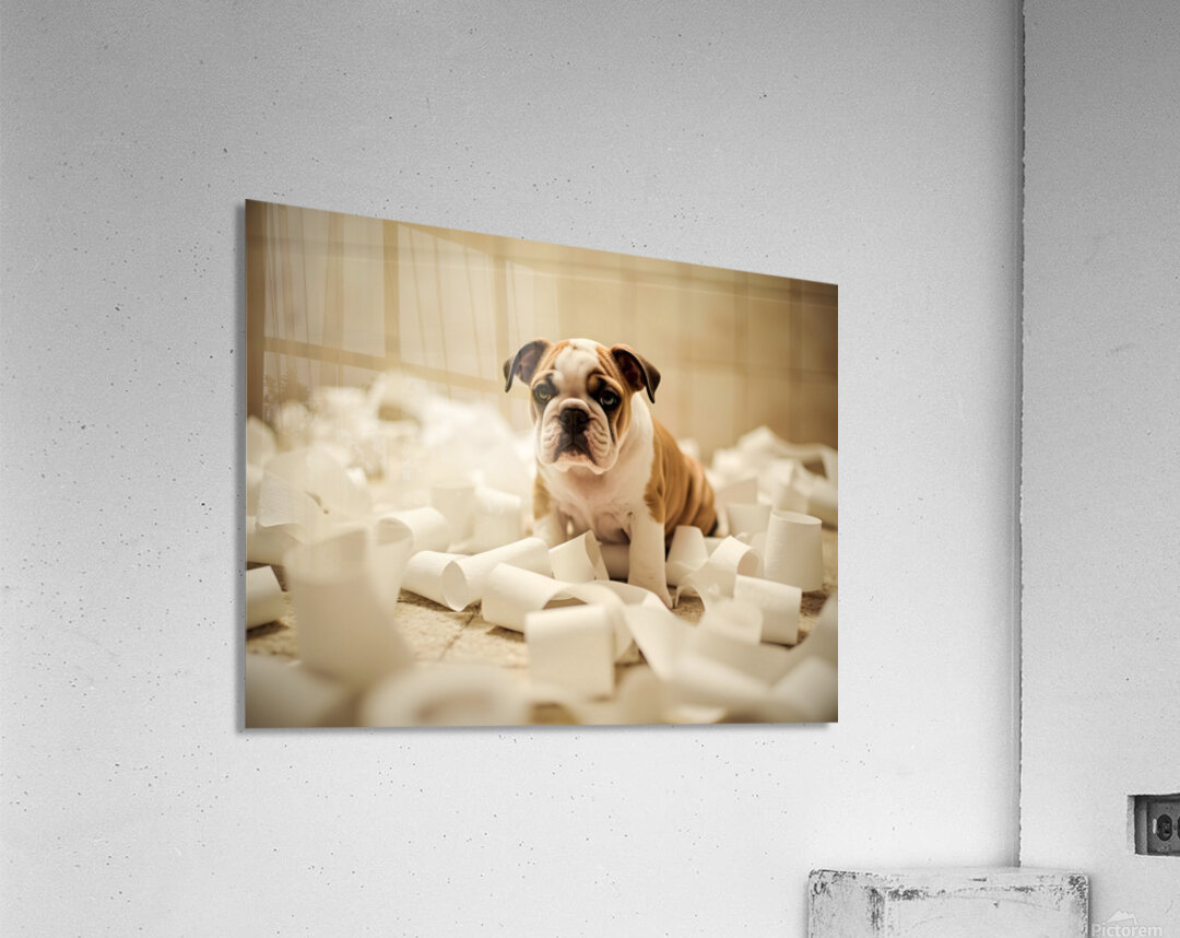 Bulldog Puppys Toilet Paper Trouble Begins Acrylic Print