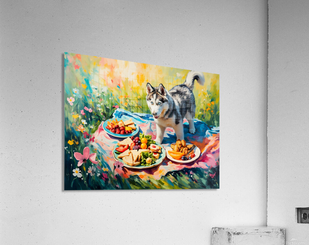 Husky Puppy Discovers Picnic Spread Acrylic Print
