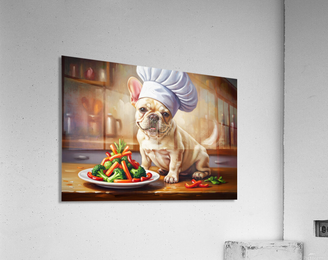 Proud French Bulldog Puppy Chef Shows Off Cooking Creation Acrylic Print