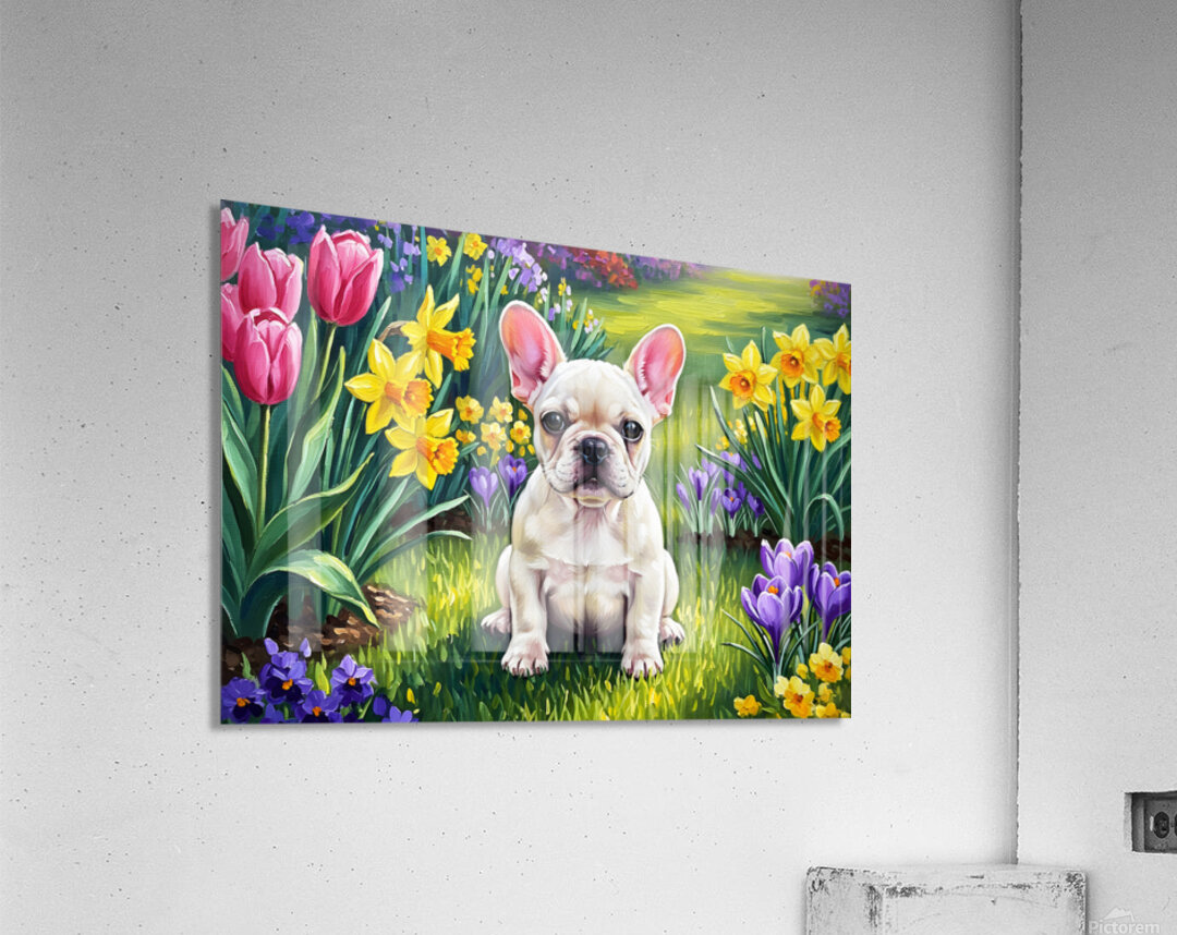 French Bulldog Puppy Discovers Spring Garden Acrylic Print
