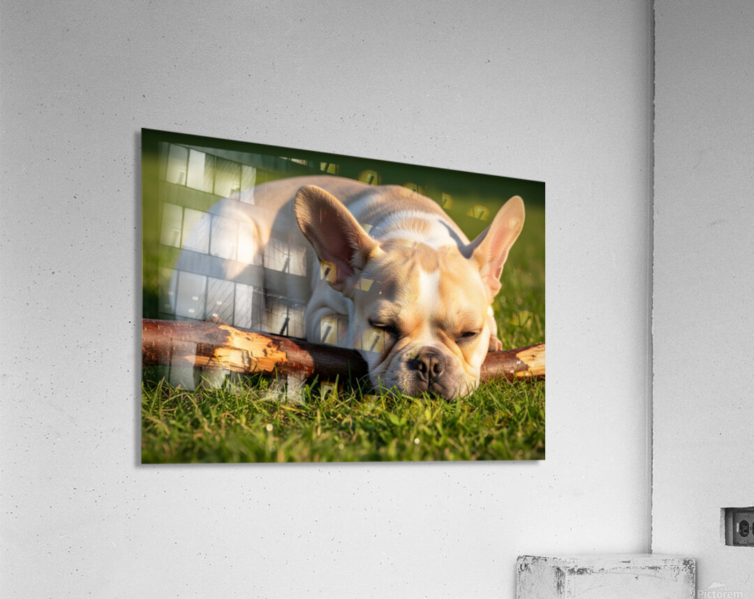Tired French Bulldog Puppy Rests After Stick Chewing Session Acrylic Print