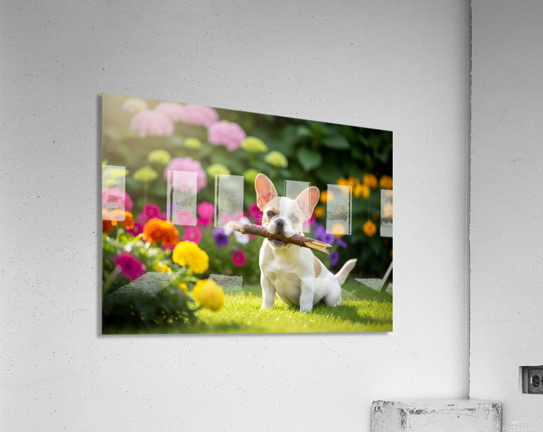 French Bulldog Puppy Finds Perfect Stick In Garden Acrylic Print