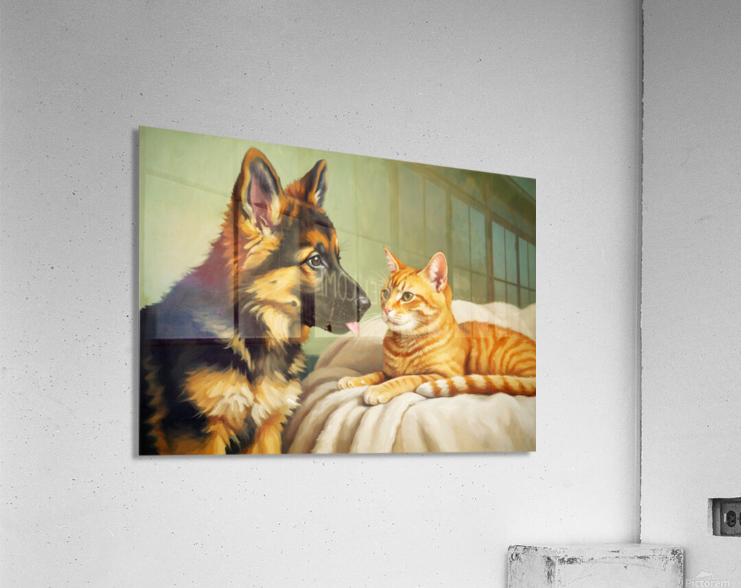 German Shepherd Puppy Meets Sleeping Cat Acrylic Print