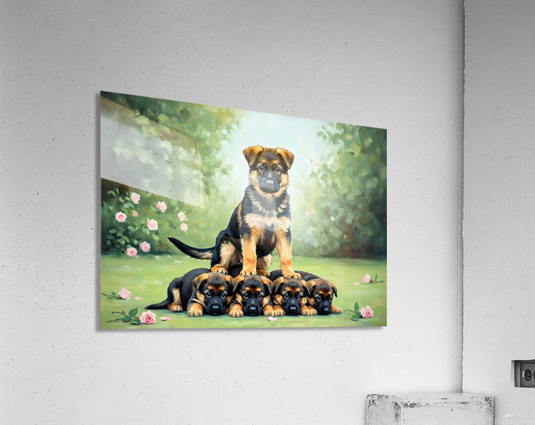 German Shepherd Puppy Reaches Top Of Puppy Pyramid Acrylic Print
