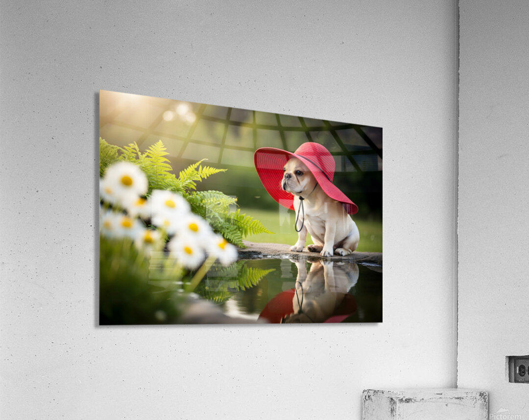 Happy French Bulldog Puppy Rests In Shade Under His Hat Acrylic Print