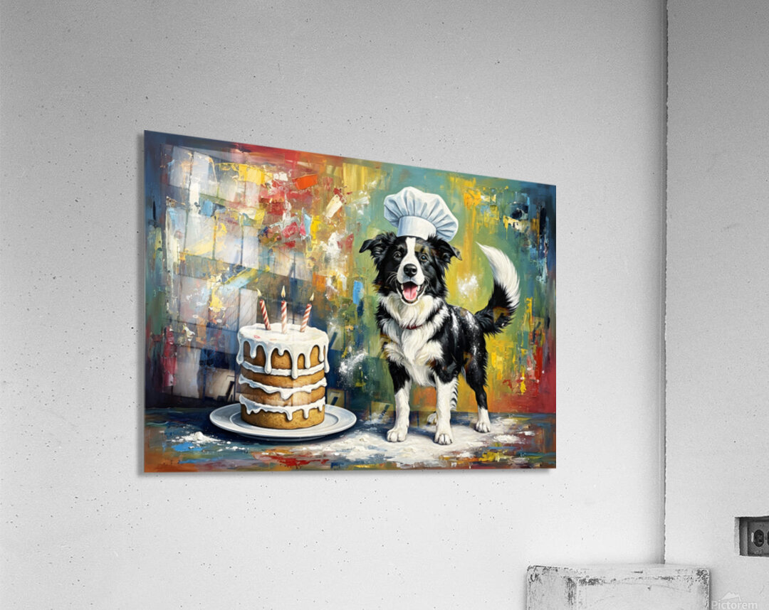 Tired Border Collie Puppy Chef Rests After Cooking Fun Acrylic Print