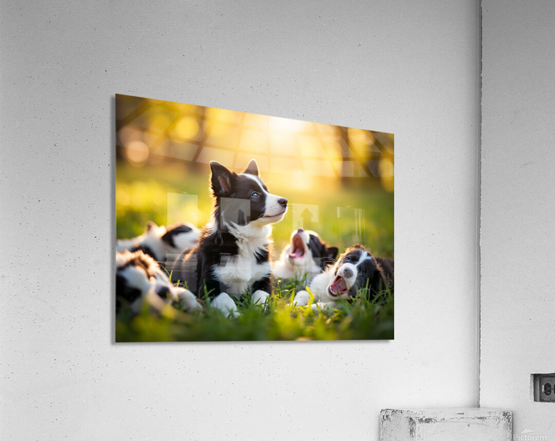 Sleepy Border Collie Puppy Finally Rests With Pack Acrylic Print