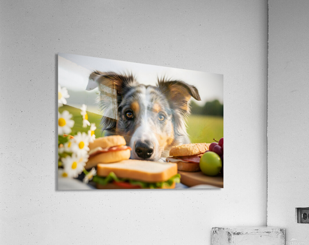 Australian Shepherd Puppy Discovers Picnic Spread Acrylic Print