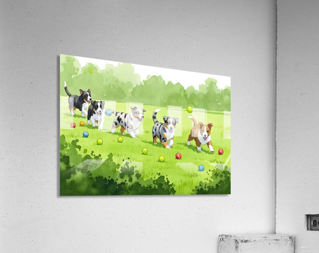 Australian Shepherd Puppy Spots Tennis Ball Acrylic Print