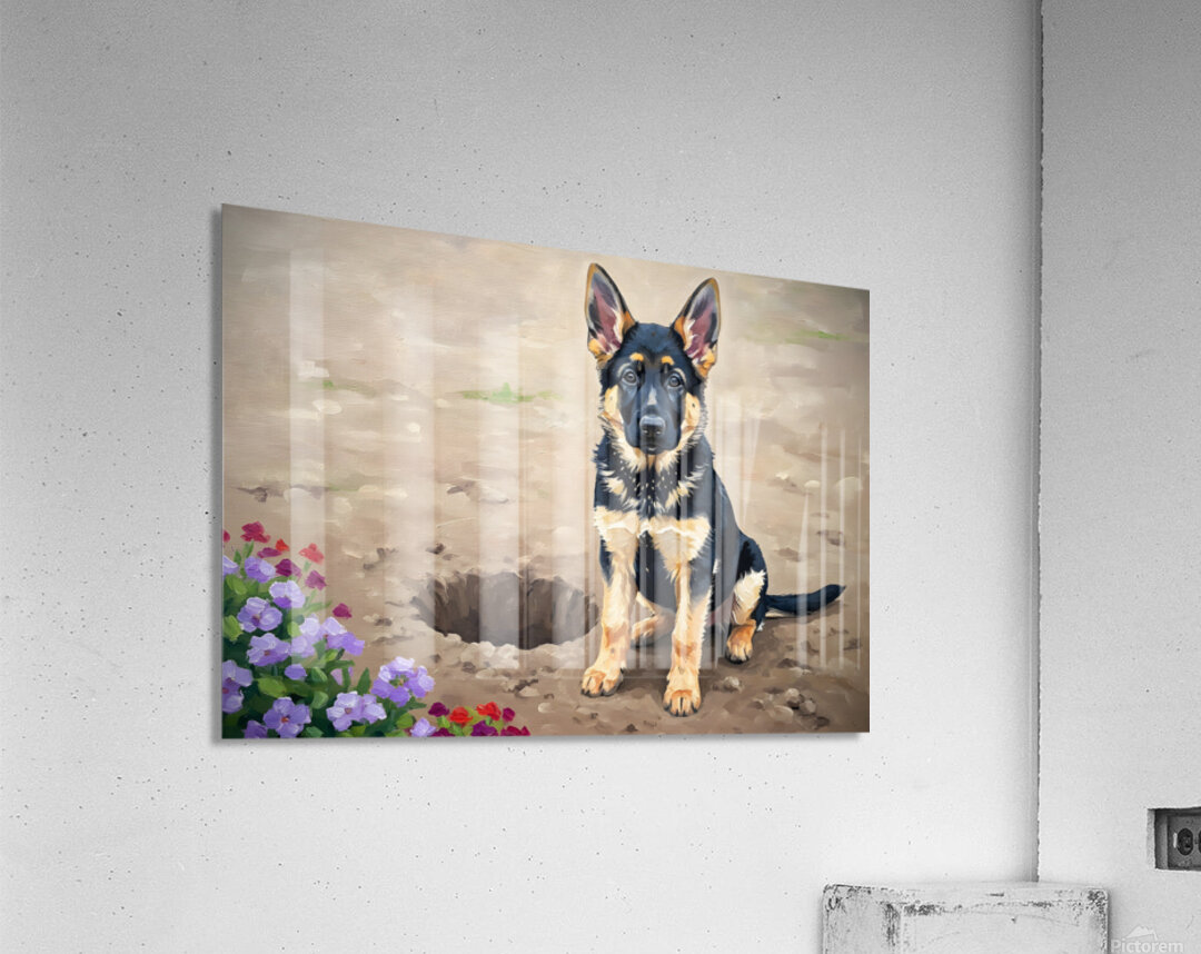 Proud German Shepherd Puppy Shows Off Digging Achievement Acrylic Print