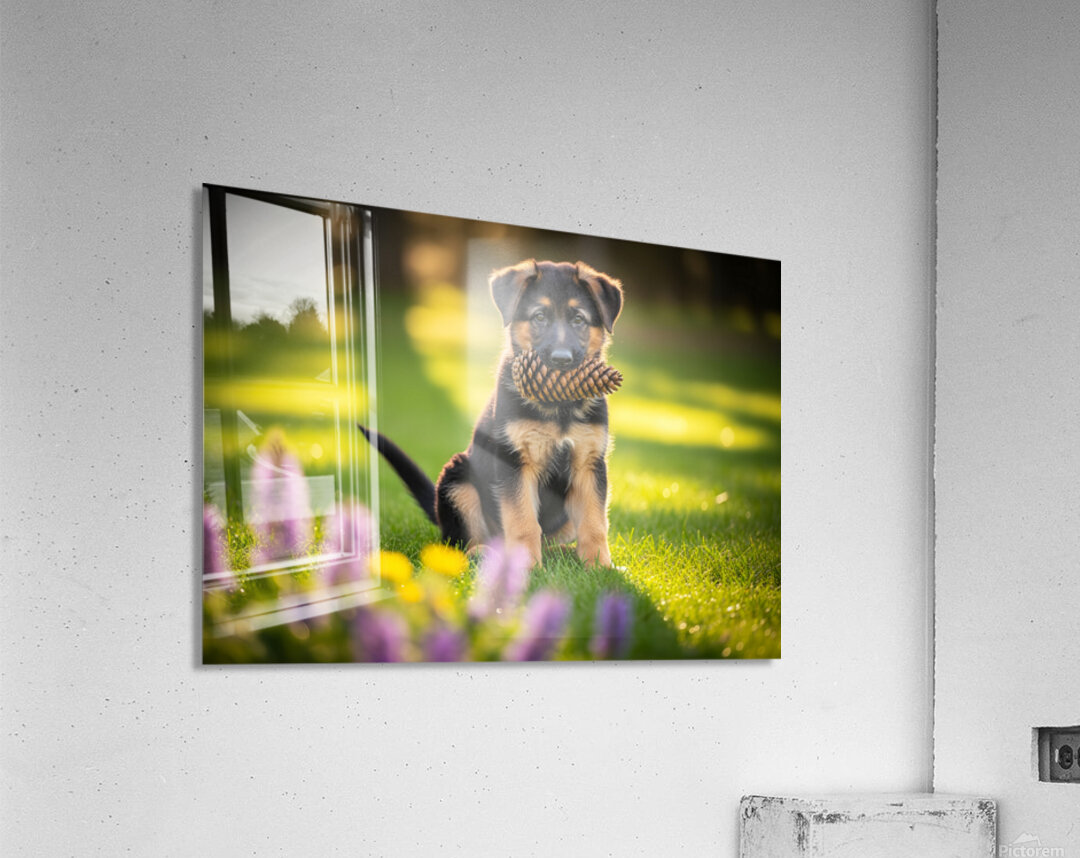 German Shepherd Puppy Returns Pinecone For Another Round Acrylic Print