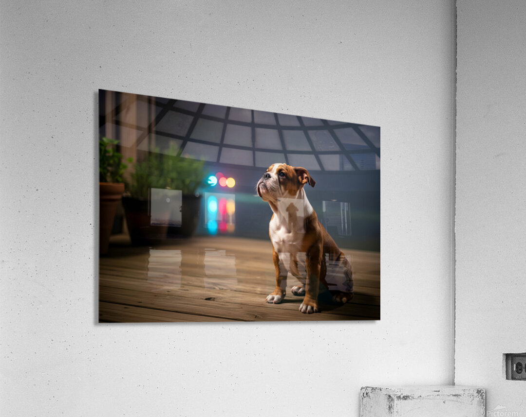 Bulldog Puppy Watches First Fireworks Display Acrylic Print
