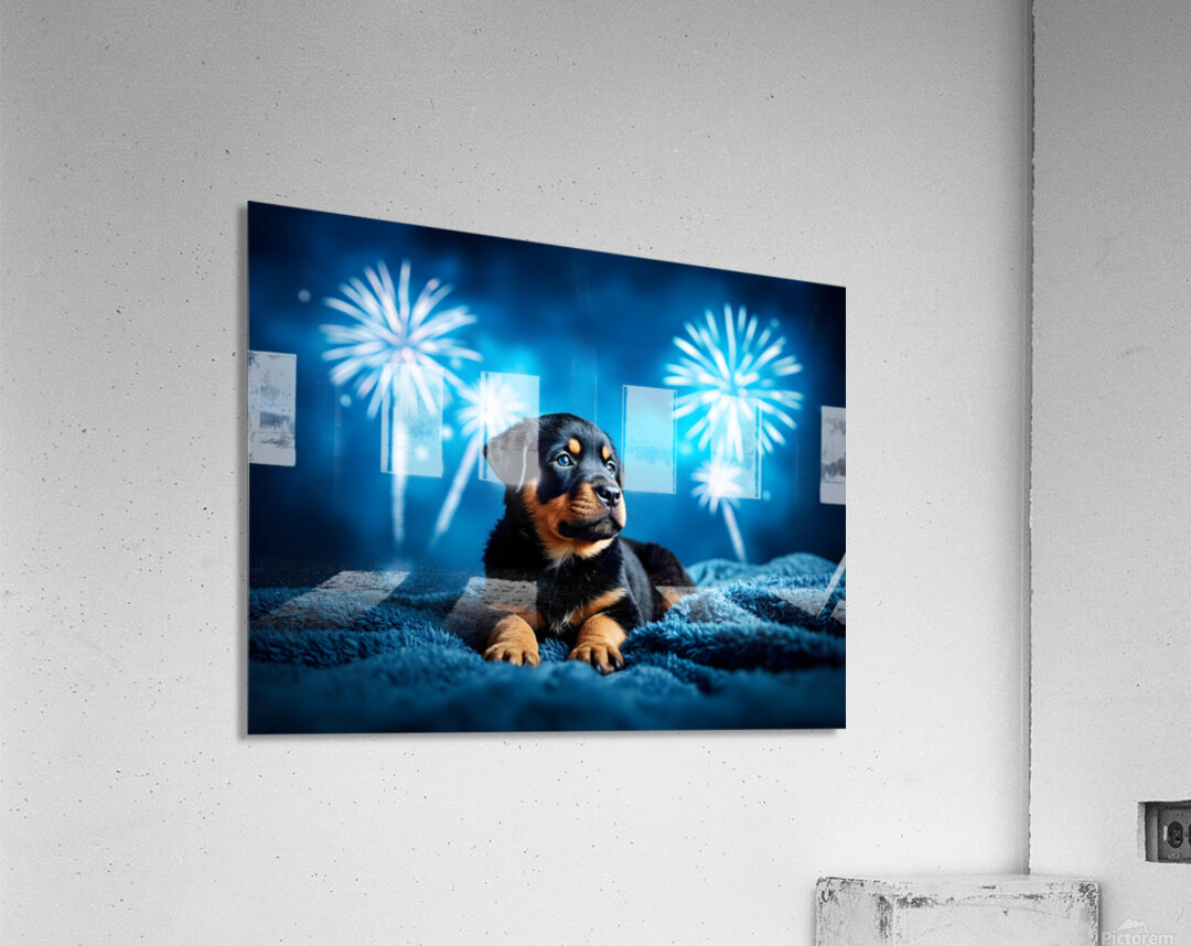 Rottweiler Puppy Completes Fireworks Adventure Acrylic Print