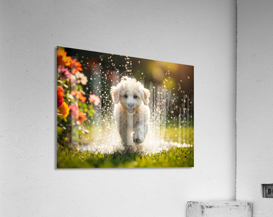 Tired Poodle Puppy Rests After Sprinkler Fun Acrylic Print