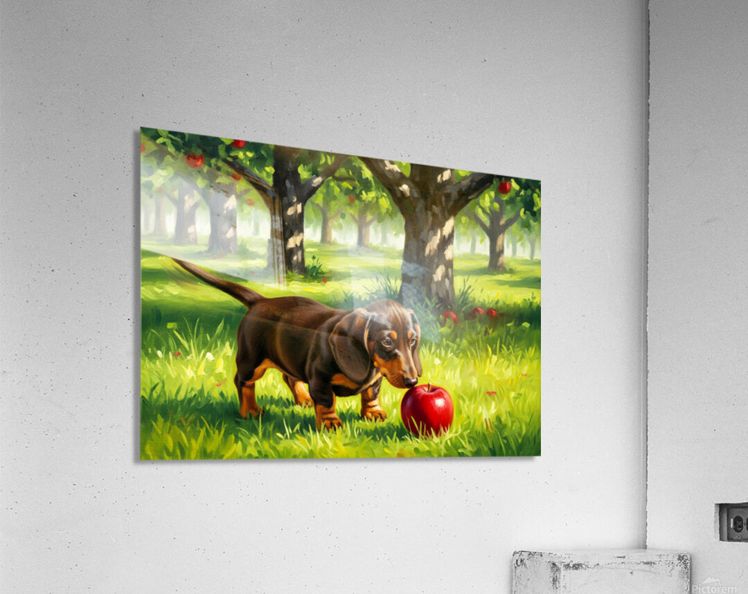 Happy Puppy Enjoys Apple Treat Acrylic Print