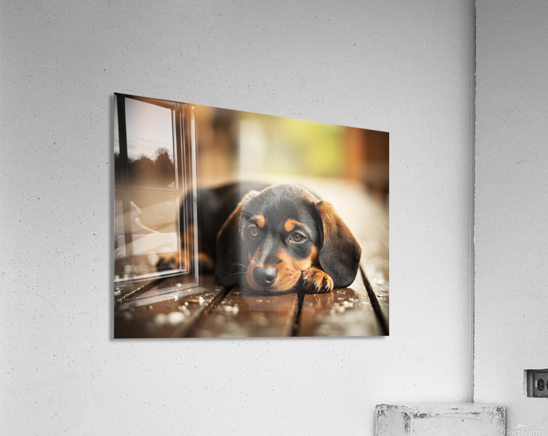 Happy Dachshund Puppy As Storm Clears With Rainbow Acrylic Print