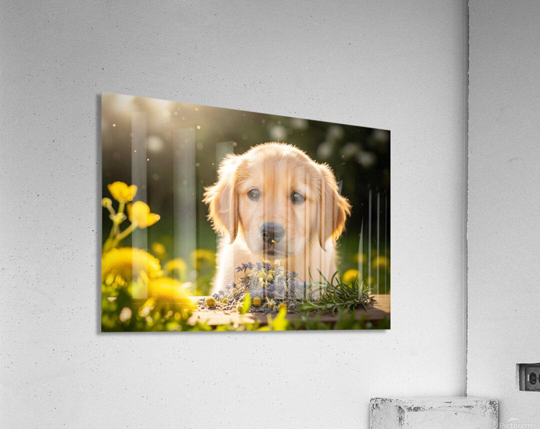 Golden Retriever Puppy Discovers Herb Pile Acrylic Print