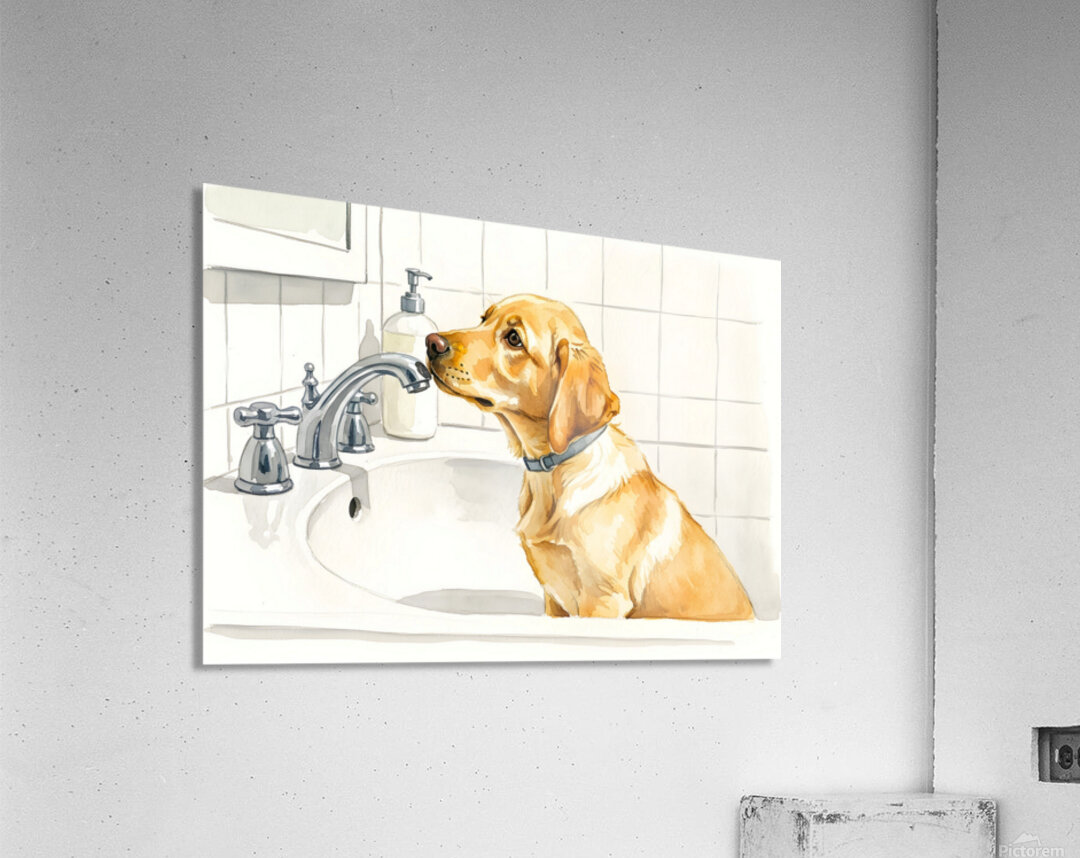 Worried Puppy Waits In Bathroom Sink Acrylic Print